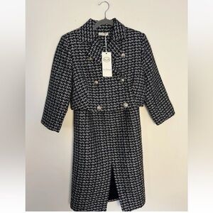 La Pateau Women Black White Tweed Suit Set Blazer Skirt Business sz 36 Formal